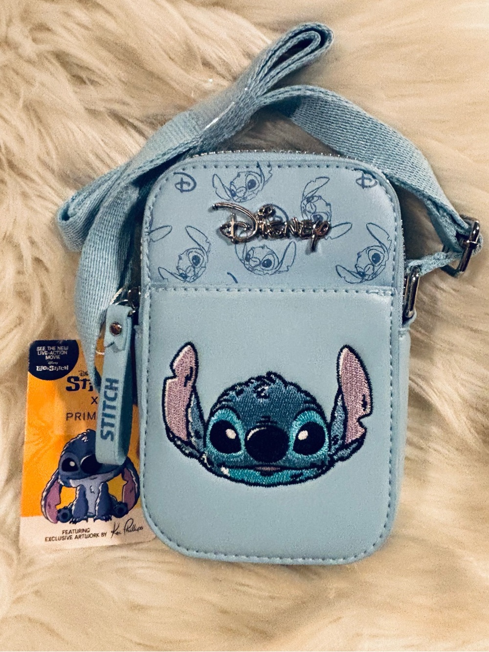 Disney Stitch Crossbody Bag Blue Embroidered Stitch Faux Leather Shoulder Bag